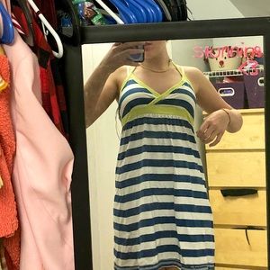 blue and green mini dress